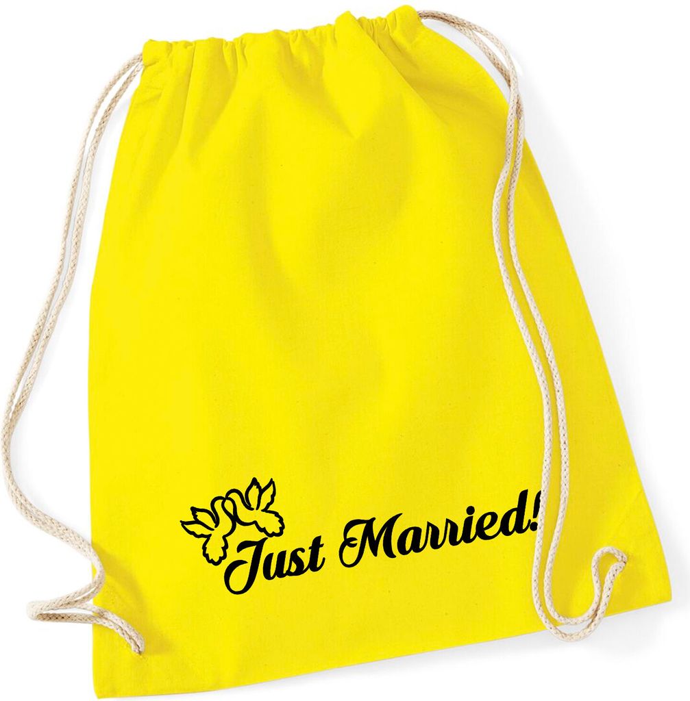 Huuraa Turnbeutel Just Married Tauben 12 Liter Yellow Baumwolle Rucksack Geschenkidee