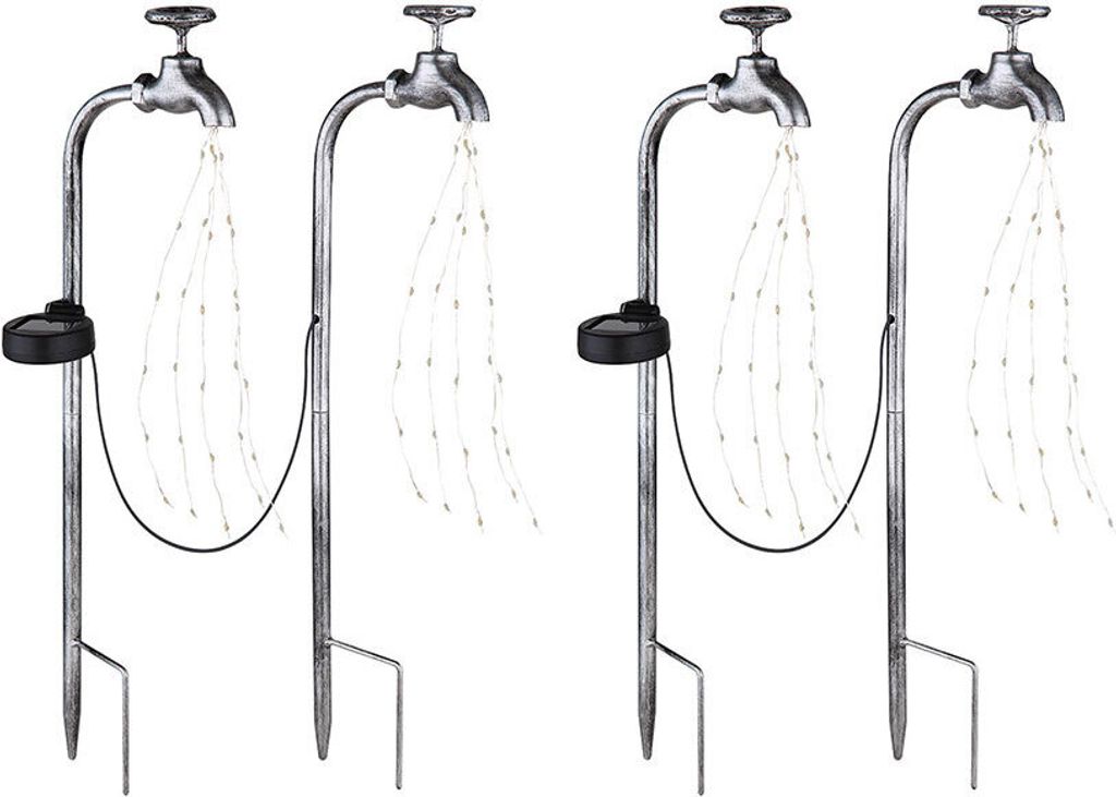 LED Solarleuchte, 4x Wasserhähne, Erdspieß, silber, H 53 cm