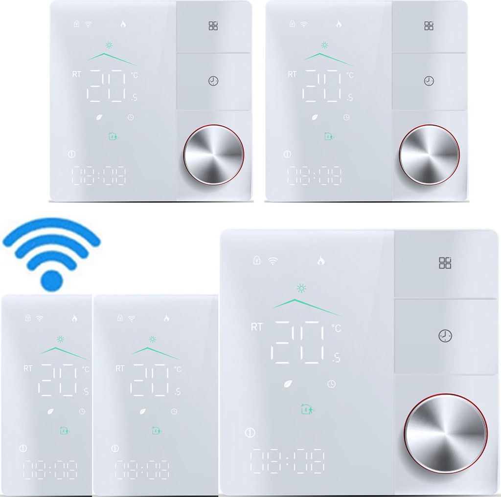 5x Digital WiFi Thermostat Smart Raumthermostat fuer elektrische Fussbodenheizung mit AI Smart Learning-APP, LED-Touchscreen,Programmierbare Thermo...