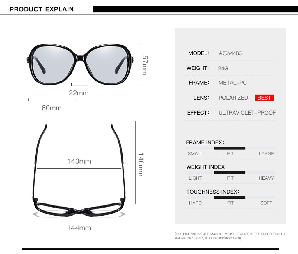 Photochrome Polarisierte Dame Sonnenbrille Vintage Big Produktbild 9