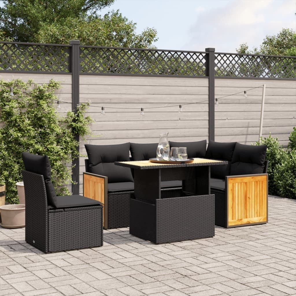 Maison Exclusive - 6-tlg. Garten-Sofagarnitur mit Kissen Schwarz Poly Rattan