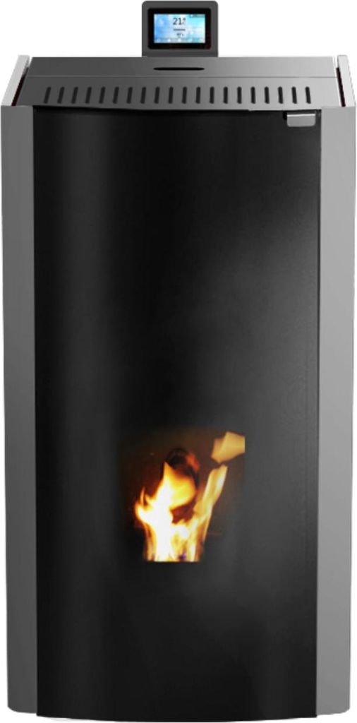 Woody Total Glass – Wasserführender Pelletofen 24 kW | A++ | Metallic | Doppeltür