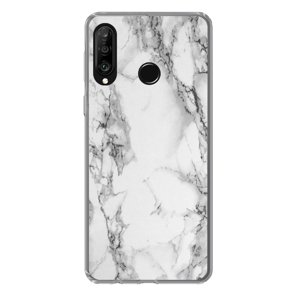 MuchoWow Handyhülle Schutzhülle Hülle für Huawei P30 Lite Marmor - Stein - Weiß - Grau - Schwarz - Marmoroptik Silikon Softcase Handy Hülle...