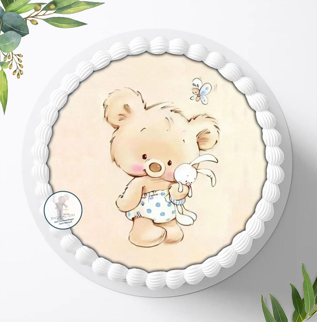Für die Geburtstags Torte ein Tortenaufleger, Zuckerbild mit dem Motiv: Teddybär, Essbares Foto für Torten, Fondant, Ø 20cm, 1792z
