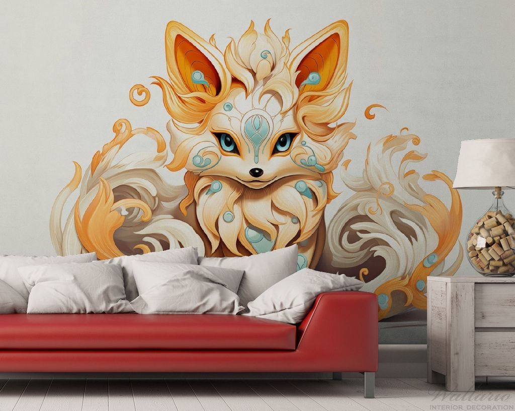 Wallario Premium Vliestapete Fototapete Geheimnisvoller Fuchs in der Größe 400 x 267 cm, extra dick, wird in 5 Teilen geliefert