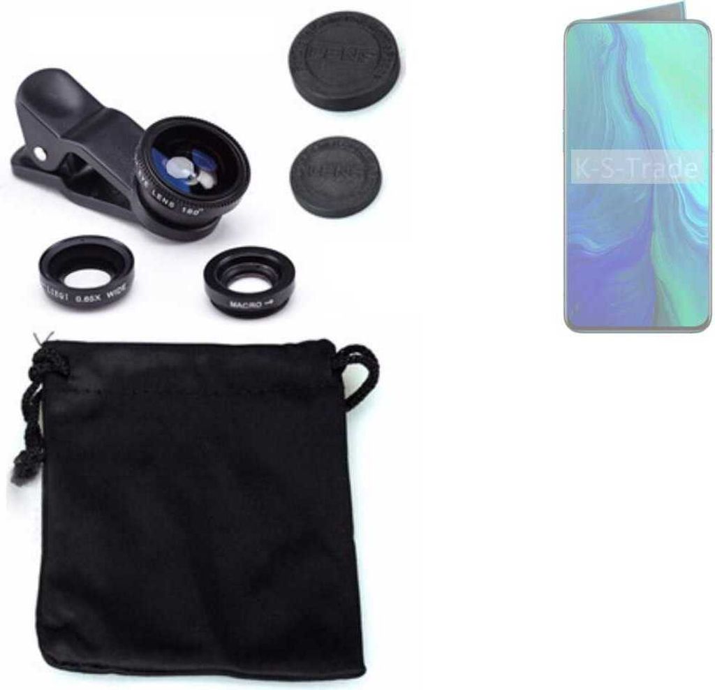 K-S-Trade Smartphone Kamera Linsen Set Kompatibel mit Oppo Reno 3in1 Clip-On Kamera Adapter Macro Weitwinkel FishEye Fischauge Objektiv Linse