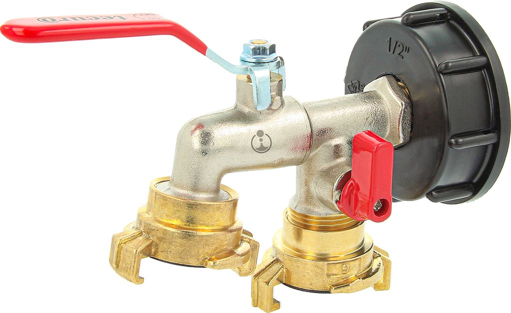 tecuro Doppel Kugelauslaufventil mit Schnellkupplung und IBC Adapter Grobgewinde S60 x 6