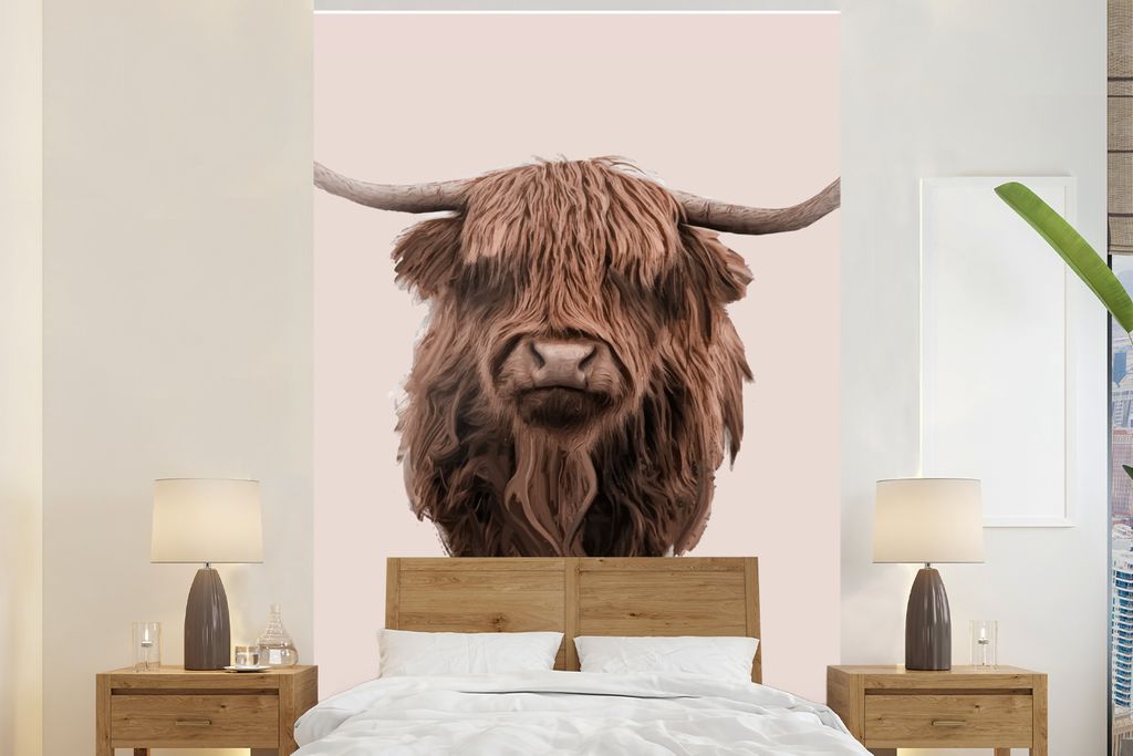 MuchoWow Fototapete für Wohnzimmer oder Schlafzimmer Wandtapete Vinyl Motivtapete Kopf - Schottischer Highlander - Illustration - 170x260 cm - W...