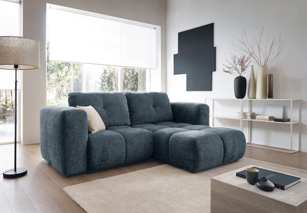 Masseno Ecksofa ARTE 01 mit Schlaffunktion L-Form, Sofa mit Bettkasten, Wohnzimmersofa, Couch, Soffa, Bettsofa, Couchgarnitur- Dunkelblau, BELLO 30