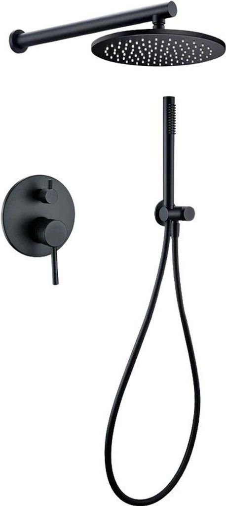 Inbouw Regendouche Set Wanduitloop Ronde Hoofddouche 25 cm Mat Zwart
