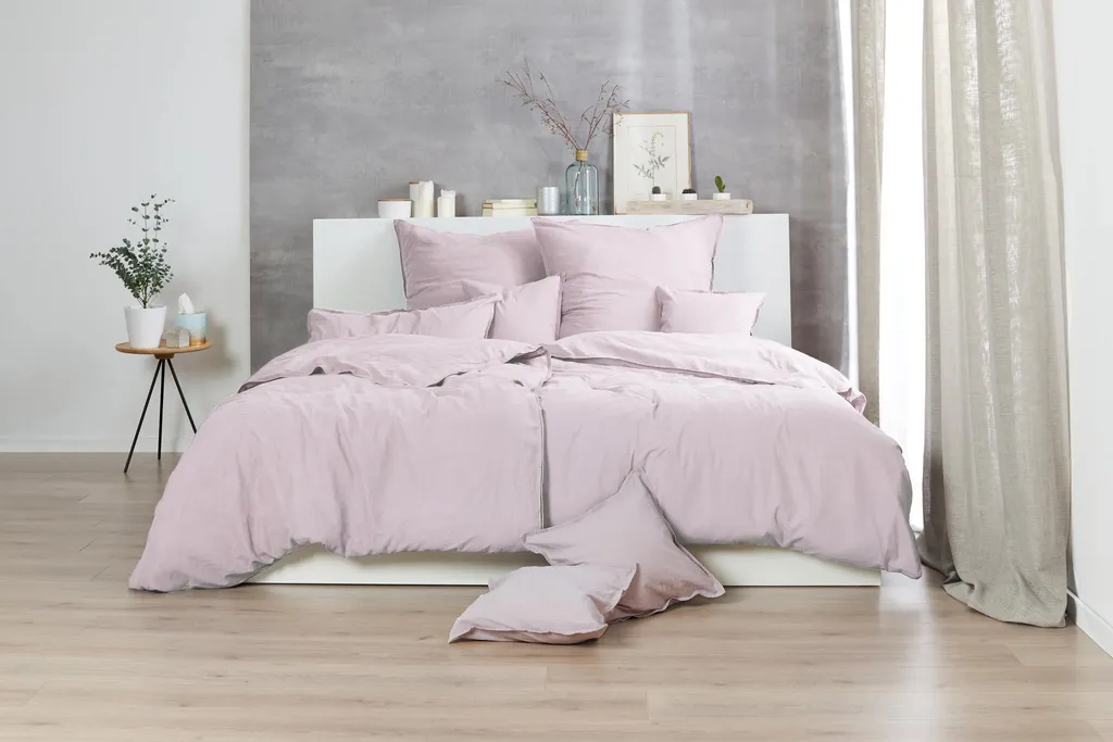 Linge de Lit Coton Stone Washed avec Fermeture Éclair Rose 135x200cm - 2