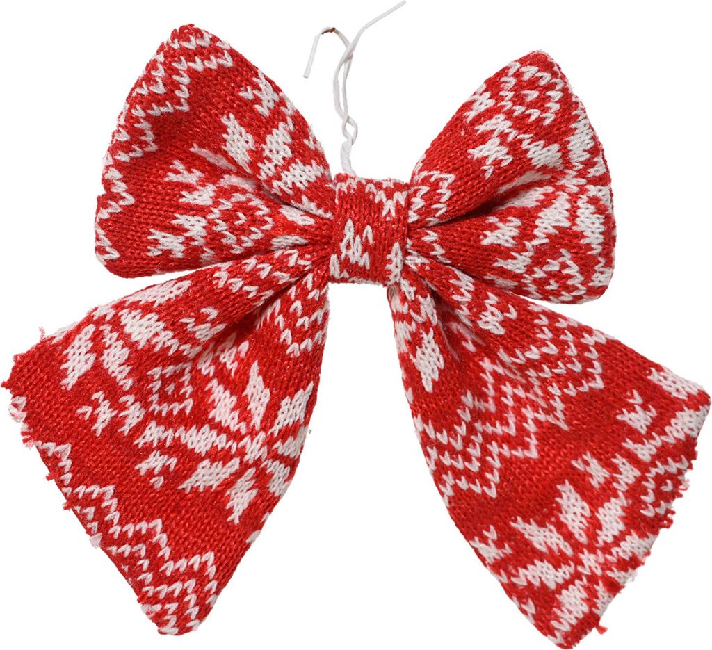 Schleifen 12cm mit winterlichem Muster 2er Set Rot / Weiß