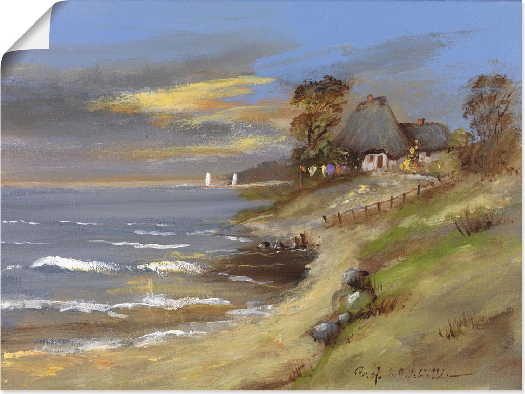 ARTland Poster Weiß strohgedecktes Haus am Meer Größe: 80x60 cm