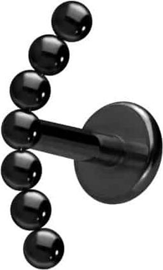 Ohrpiercing, Nasenpiercing Titan Labret mit Innengewinde 7 KUGELN Schwarz Stablänge: 6mm | Stabstärke: 1,2mm