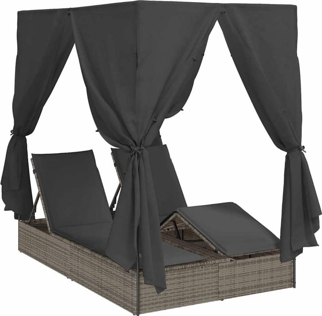 "im Sonderangebot"Liegestuhl/Relaxliege - Doppelte Sonnenliege mit Dach Grau 205x129x200cm PE Rattan - 205x129x200cm - Gartenliegen DEMöbel198828