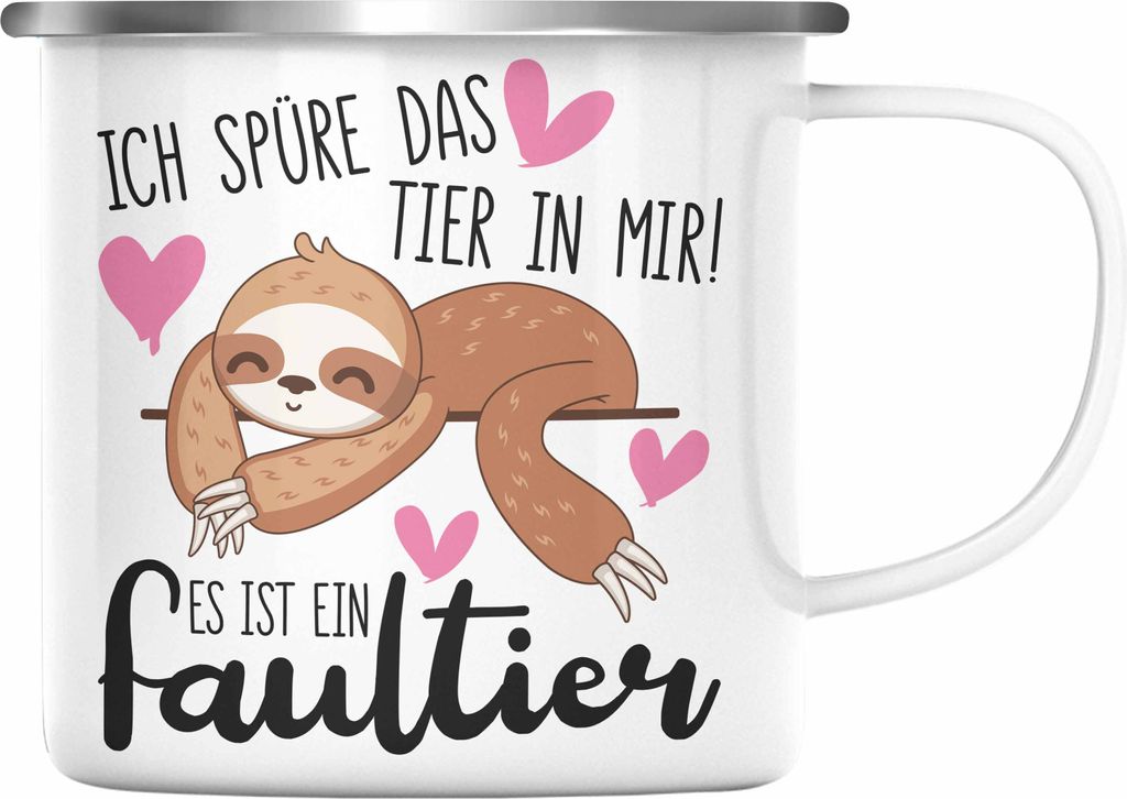 Trendation - Ich Spüre Das Tier In Mir Faultier Emaille Tasse Geschenk Kollegin Emaille Emaille Tasse Kaffeebecher Geschenkidee Lustiger Spruch (S...