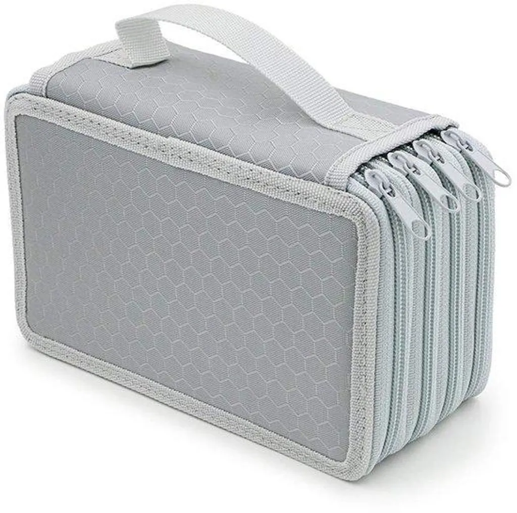 Grande trousse scolaire grise 72 emplacements en toile de coton