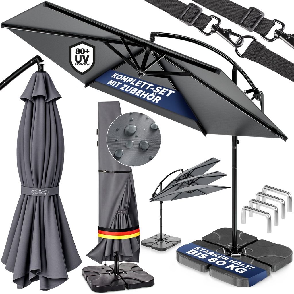 CASARIA® Ampelschirm 350 cm Komplettset inkl. 4 Gewichte & Produktbild 
