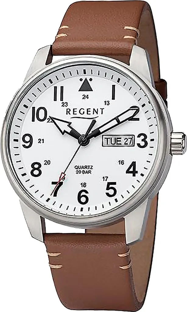 Montre bracelet cuir véritable marron et cadran quartz Regent