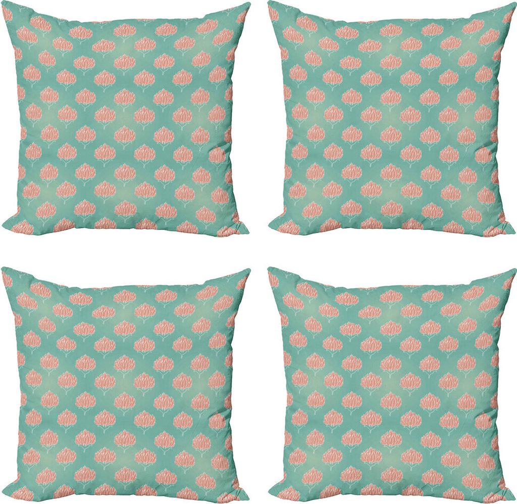 ABAKUHAUS Blumen Kissenbezug Set (4 Stück), Romantisches Corsage von Blumen, Moderner Doppelseitiger Digitaldruck, 60 cm x 60 cm, Coral und Mandel...