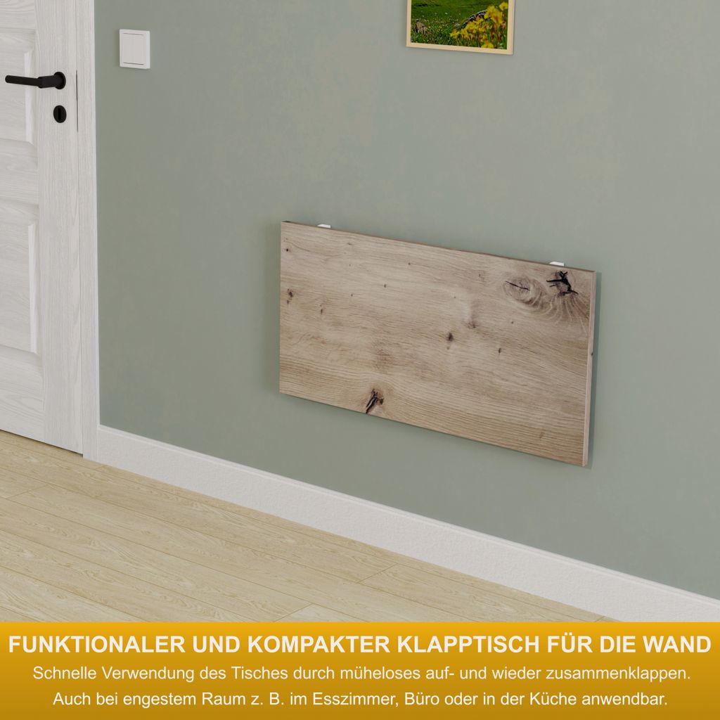 Wandklapptisch Schreibtisch Tischplatte 80x40 cm in Eiche Produktbild 3