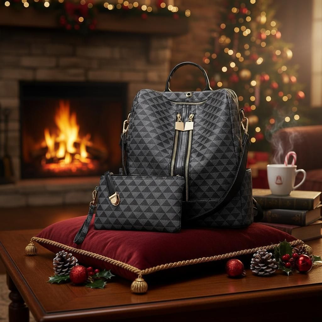 MODFU Damen-Kunstleder-Rucksack-Geldbörsen Mehrzweck-Design Handtaschen und Umhängetasche Kunstleder-Reisetasche