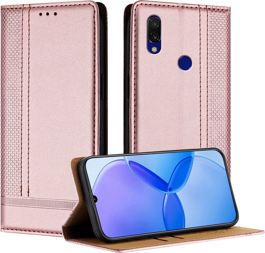Handyhülle für Xiaomi Redmi 7 Leder Flip Klappbare Schutzhülle mit Standfunktion Pink
