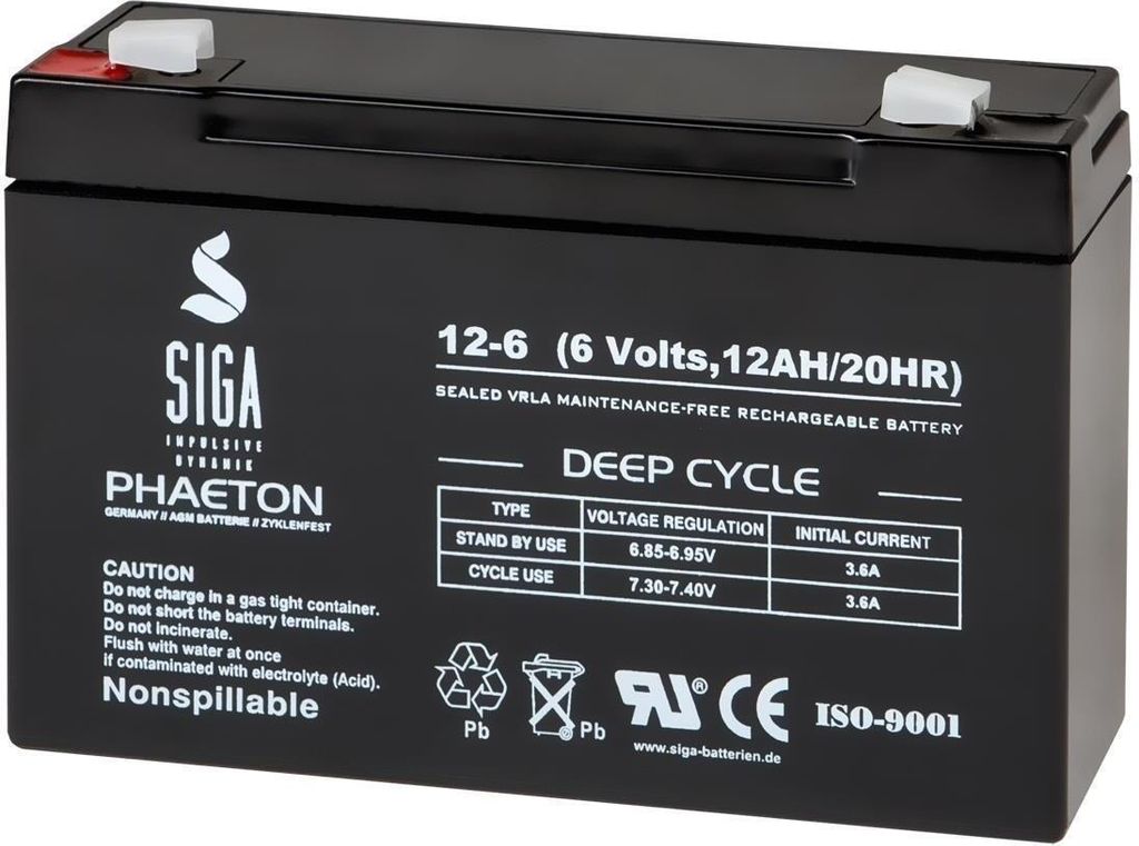 SIGA Phaeton AGM Deep Cycle Akku 12Ah 6V Produktbild 