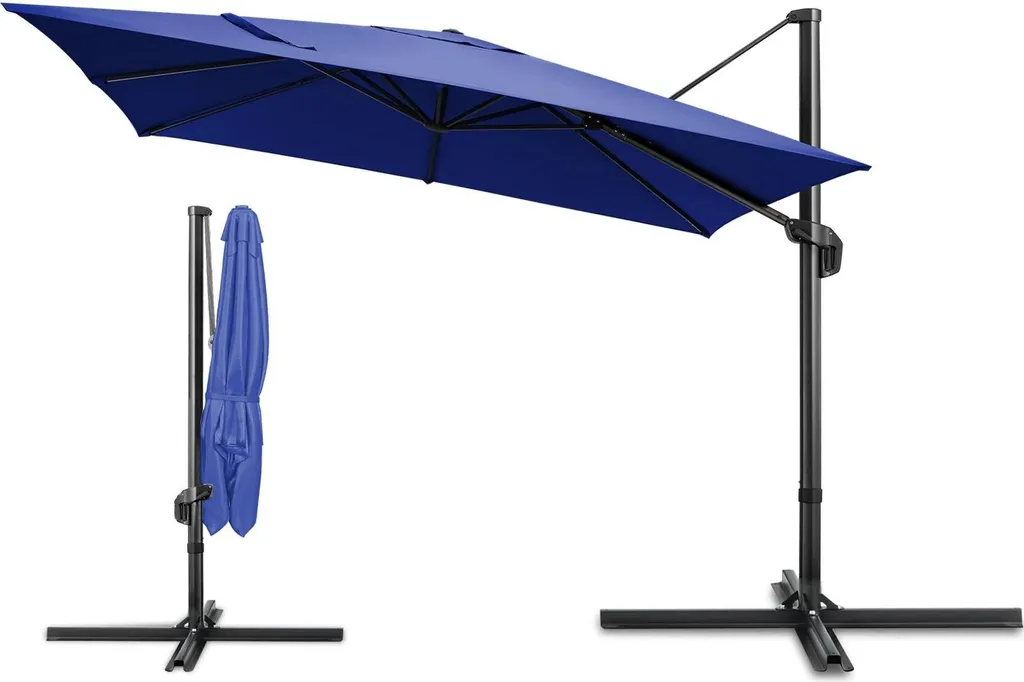 Parapluie de patio rotatif 360° bleu marine avec angles réglables 3m