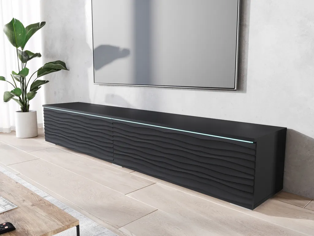 Meuble TV CERIEE 180 graphite : sublimez votre écran avec style et chic