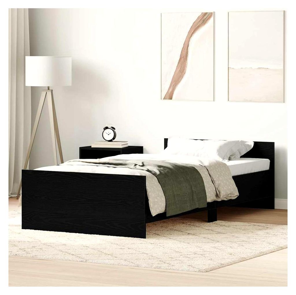 Bettgestell in Schwarz Eichen-Optik 75x190 cm aus Holzwerkstoff mit Sperrholzlatten, geeignet für Matratze 75x190 cm, ohne Matratze, Montage erfor...