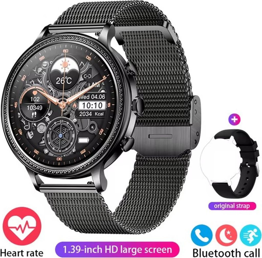 Smartwatch Damen Bluetooth Anruf 1,39-Zoll-Bildschirm Herzfrequenz, Blutdruck, Schlafüberwachung, Sportuhr, Damen Geschenk, schwarz