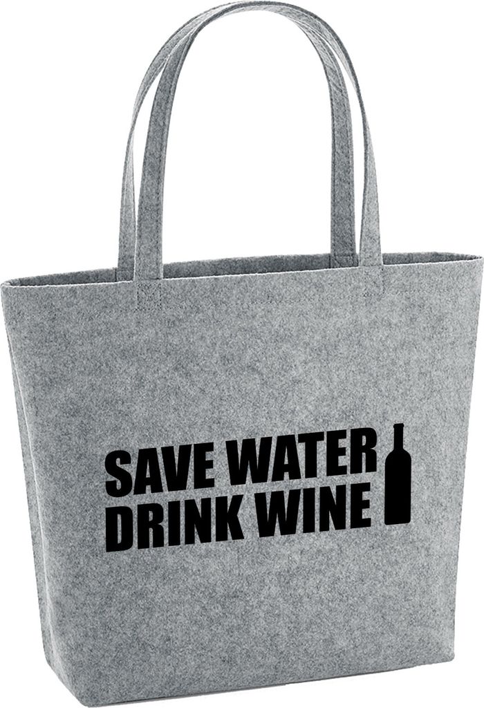 Huuraa Filzshopper Save Water Drink Wine Weinflasche 22 Liter Grey Melange Filztasche Geschenkidee