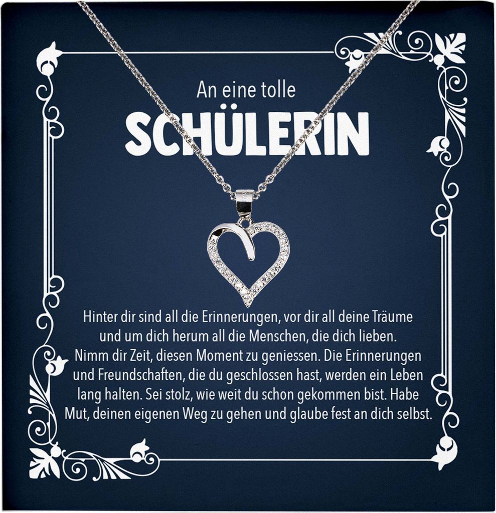 22Feels Schulabschluss Geschenk Mädchen Silber 925 Herz Halskette mit Karte Abiturientin Glückwunsch Frauen Realschule Gymnasium (Damen Mädchen ...