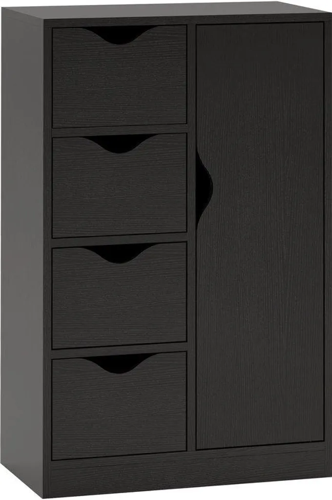 Bureau en Bois Noir 5 Tiroirs de Rangement Pratiques - Structure Solide