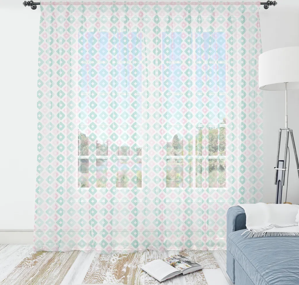Decorazione Parete Moderna 160x274 cm - Arazzo Geometrico Rosa Menta