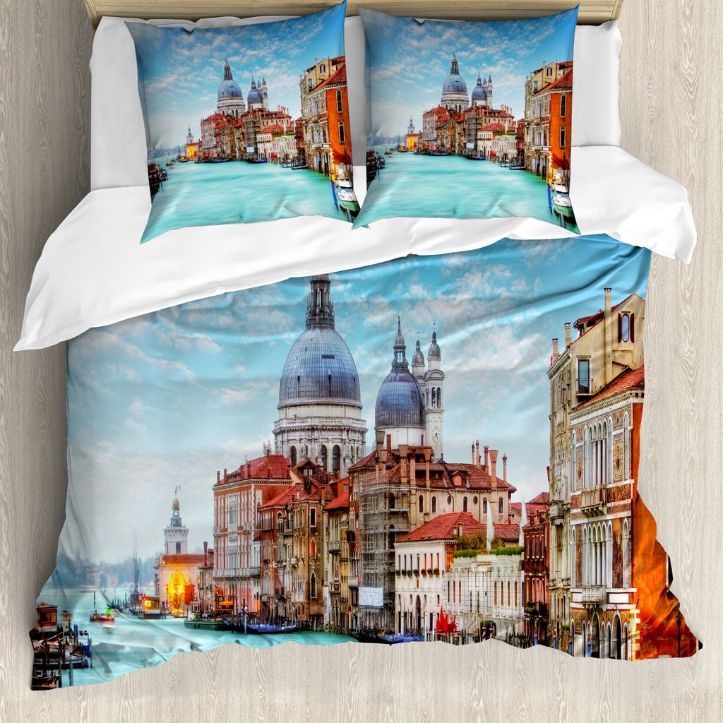 ABAKUHAUS Italien Bettbezug, Foto von Venedig Canal Grande, Milbensicher Allergiker geeignet mit Kissenbezügen, 155 cm x 220 cm - 80 x 80 cm, Tür...