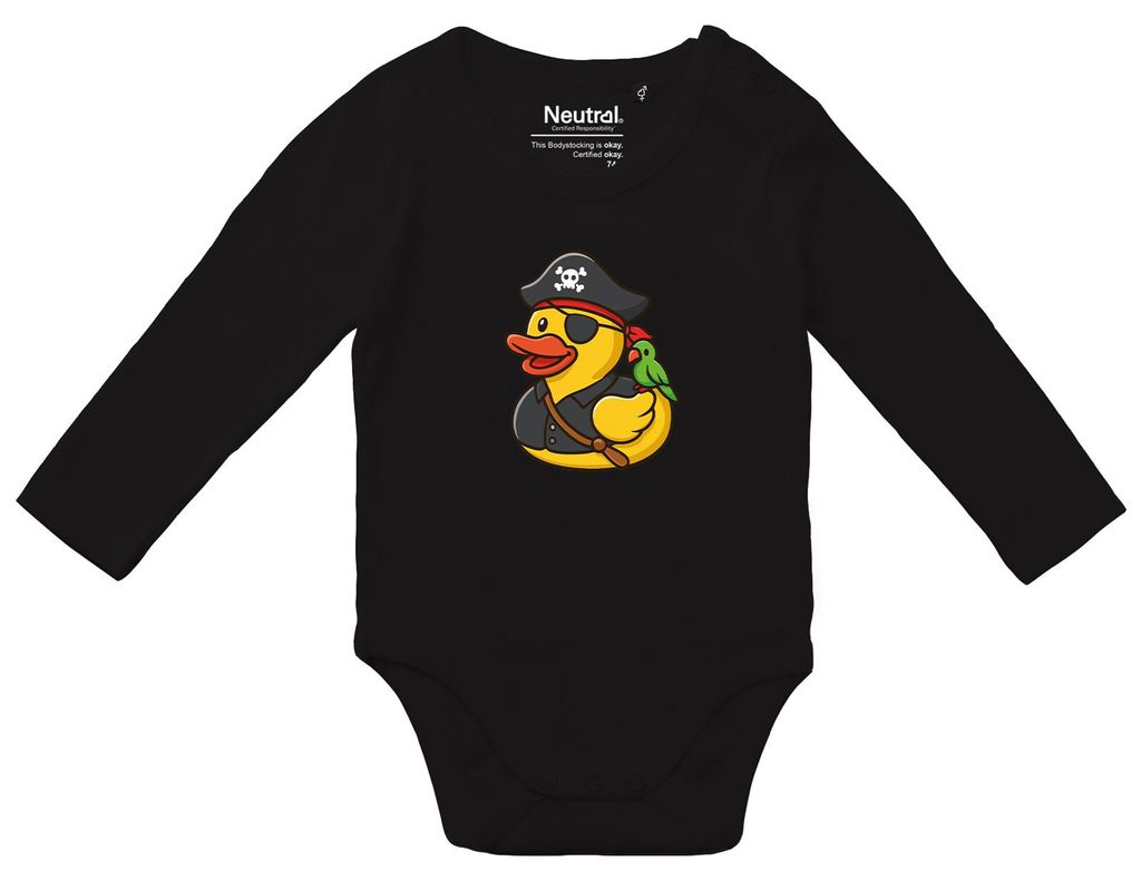 Huuraa Baby Body Quietscheente Pirat Gummiente Freibeuter 68 Black Baumwolle Fairtrade Langarmbody Geschenkidee