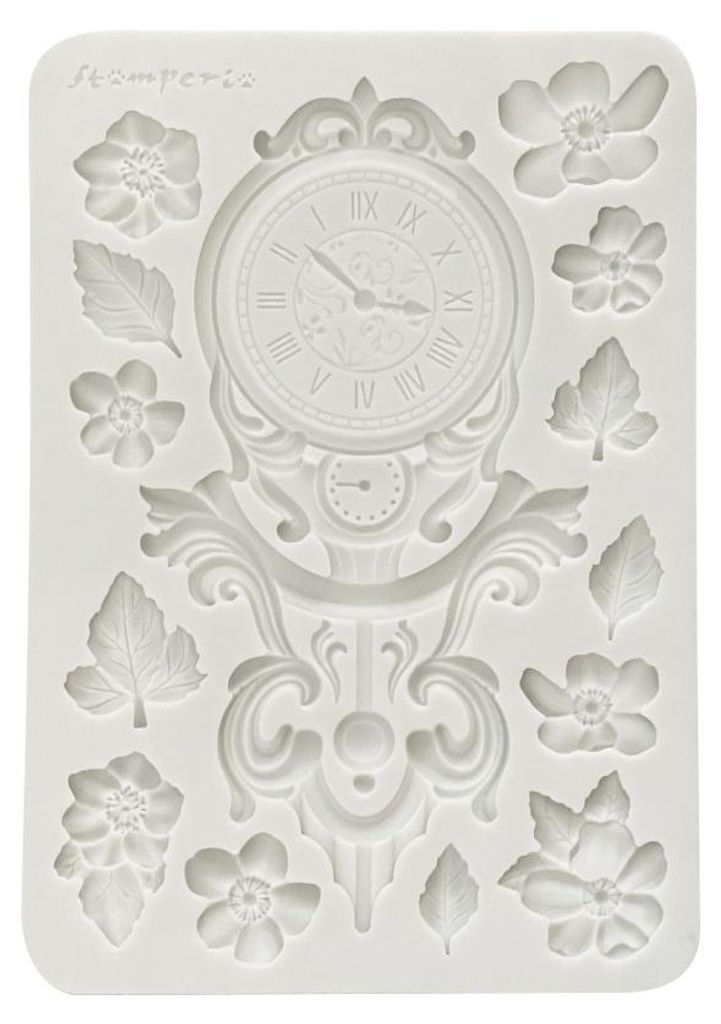 Silikonform A5 "Gardens of Time", Clock and Flowers