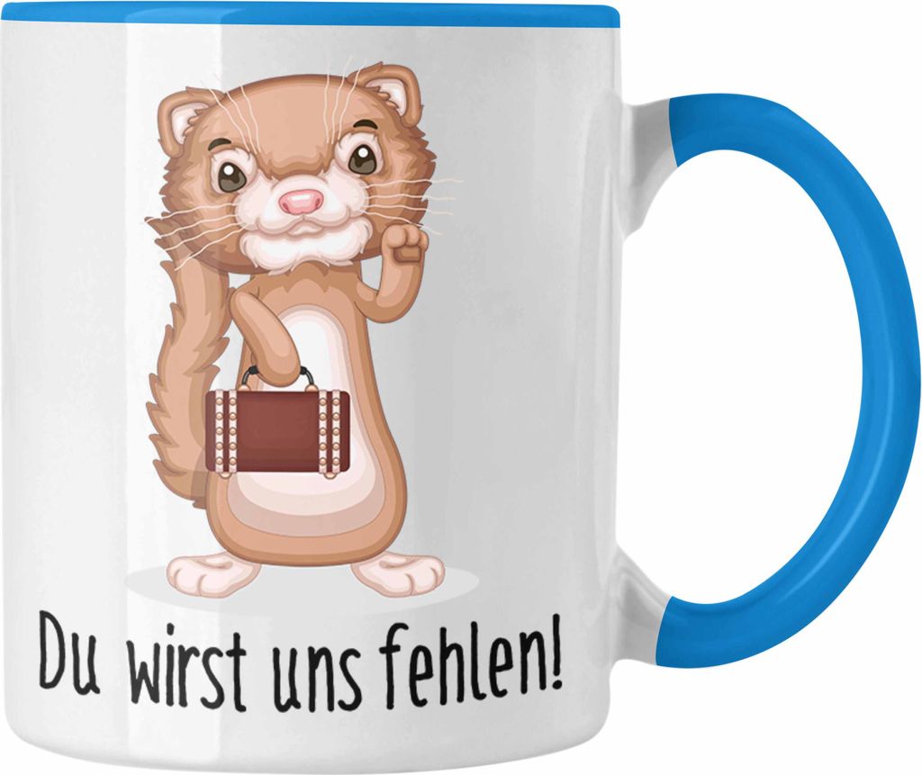 Trendation - Jobwechsel Tasse Abschiedsgeschenk Kollege Du Wirst Uns Fehlen Otter Kollegin Abschied (Blau)