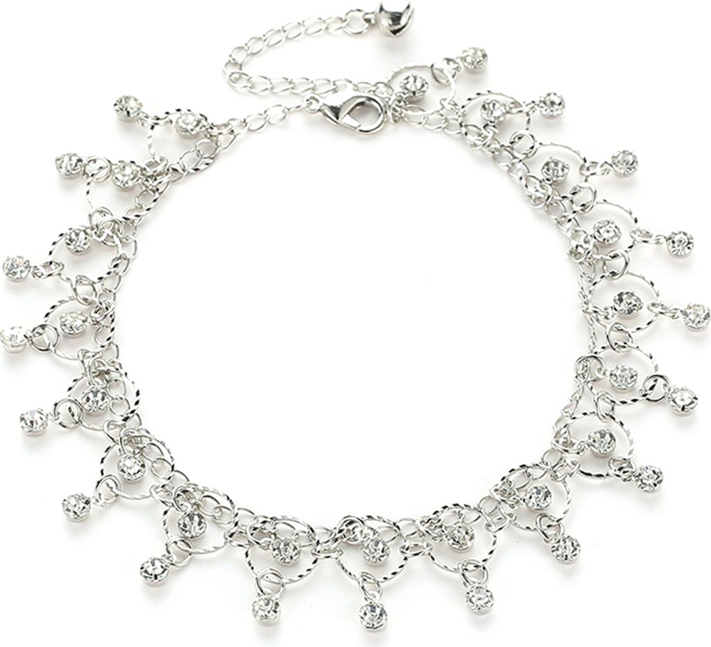Frauen Fußkettchen Geometrische Anhänger Quasten Schmuck Funkelnde Strass Kette Fußkettchen Beachwear-Silber