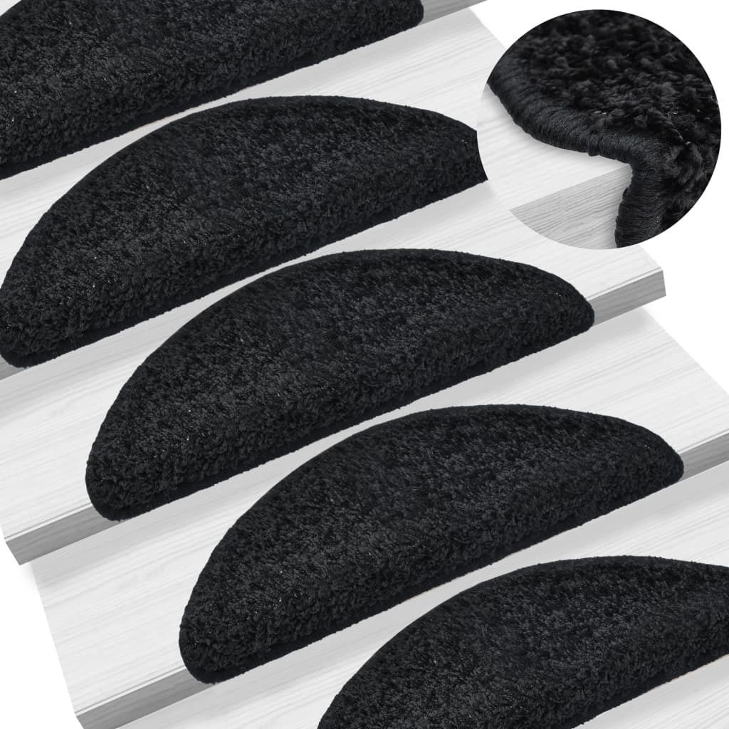 The Living Store Treppenmatten 15 Stk. Schwarz 65x21x4 cm