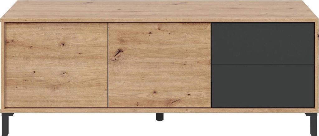 Anrichte Daca, Modernes Sideboard mit 2 Türen, Buffet im Wohnzimmer, Fernsehschrank, Sideboard mit Füßen für Wohnzimmer, 130x41h47 cm, Asteiche...