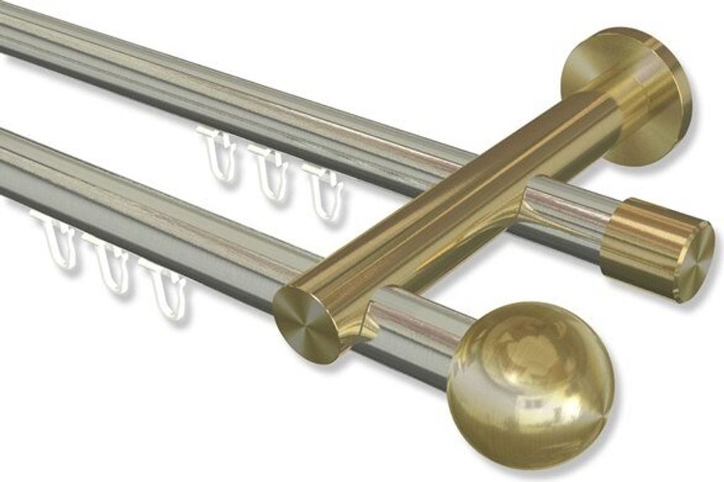 Interdeco Innenlaufstange, Gardinenstange mit Innenlauf Edelstahl-Optik / Messing-Optik Modell Platon Luino, 20 mm Ø 2-läufig, 320 cm (geteilt)