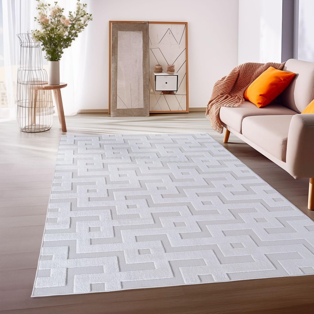 Homebyhome Outdoor Teppich Wetterfest, Waschbar, 3D-Optik im Skandinavischen Design, für Terrasse & Wohnzimmer Grösse 240x340 cm