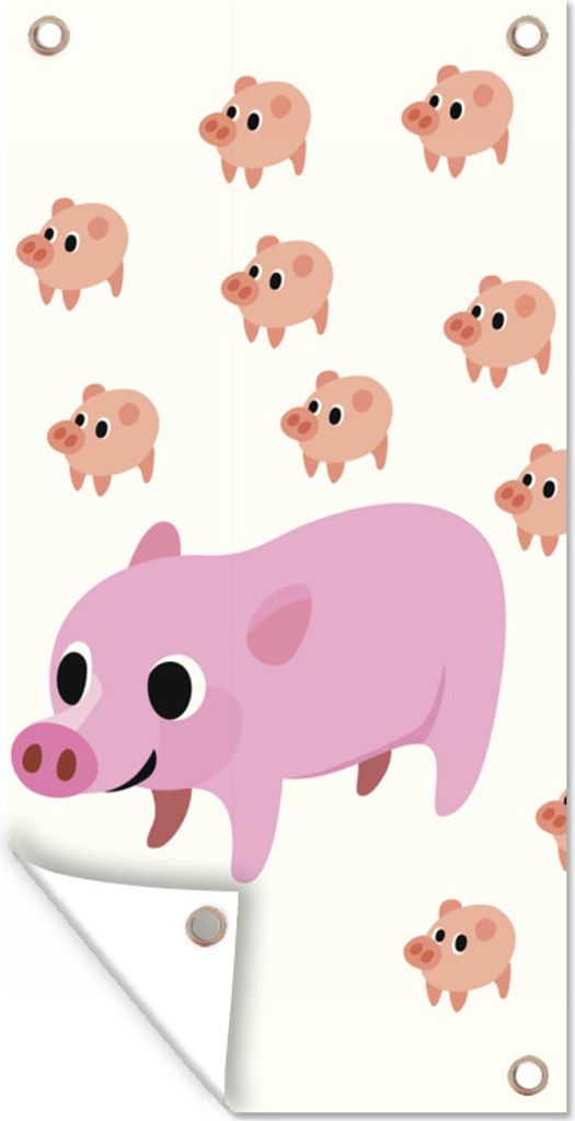 MuchoWow 80x160 cm Outdoor-Poster Gartendeko Sichtschutz Garten Poster für den Garten Eine Illustration eines Schweins mit neunzehn Ferkeln