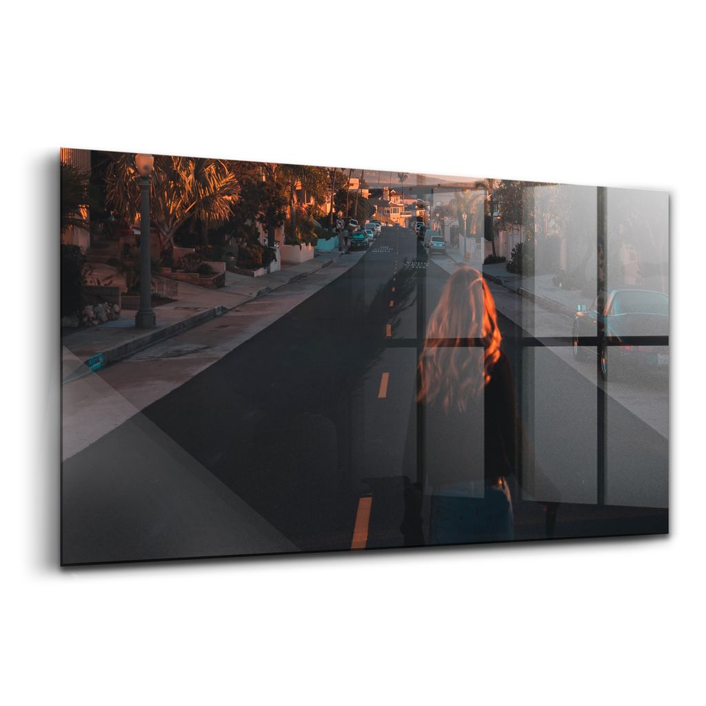 Glasmalerei - dekorative Malerei - moderne Malerei - 100x50 - Frau in der Mitte der Straße