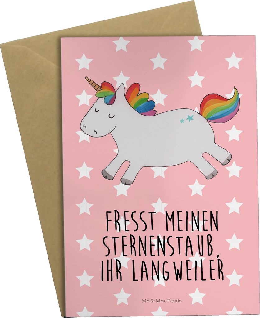 Mr. & Mrs. Panda babykarte Einhorn Happy - Rot Pastell - Geschenk, glücklich, Lebensfreude, weihnachtskarten, Witzig, hochzeitskarten, Unicorn, va...