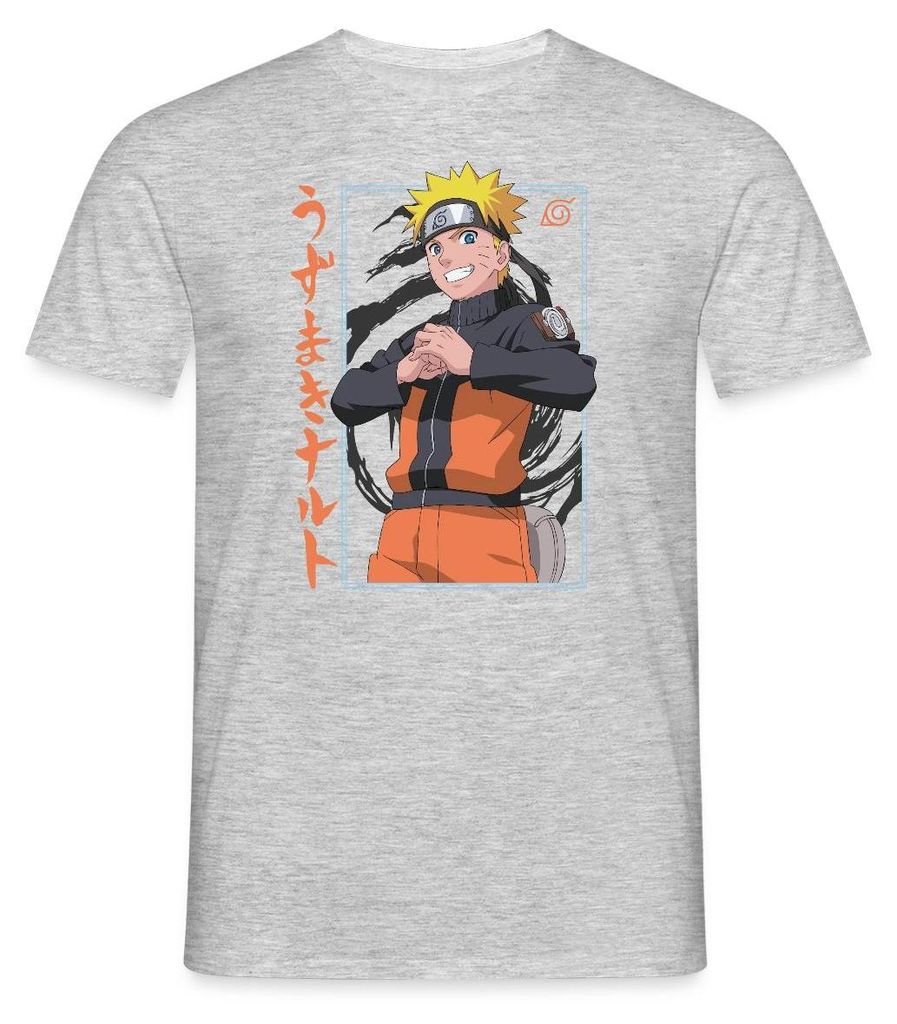 Spreadshirt Naruto Shippuden Design Mit Schriftzeichen Männer T-Shirt, 4XL, Grau meliert