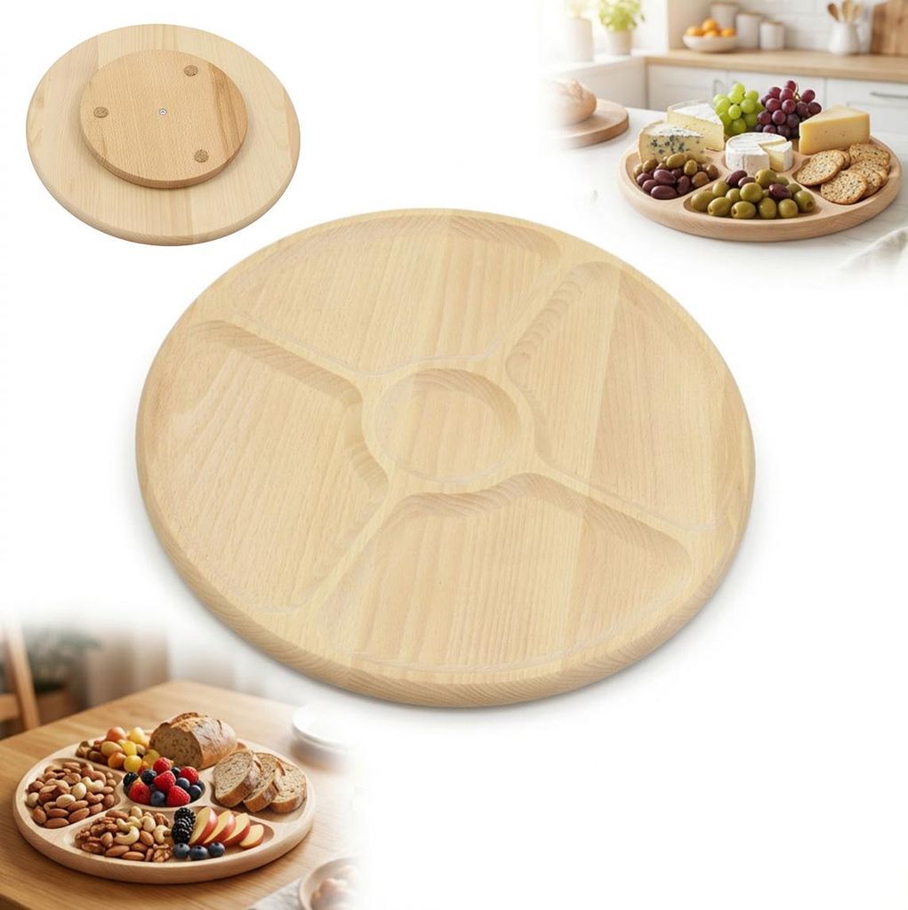 Drehbares Snack-Käse-Servierbrett aus Buche mit 5 Fächern 33cm